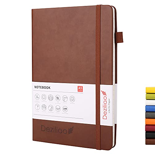 Lined Journal Notebooks with Pen Loop, Hardcover Notebook Journal for Work, 100Gsm Premium Thick Paper with Inner Pocket, Medium 5.7"x8.4", （Brown, Ruled） - color: Brown