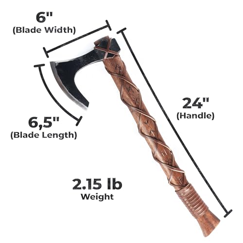 Two-Handed Viking Battle Axe with EN45 Spring Steel Skegg Bearded Axe Head, Teakwood Shaft with Hand-Engraved Norse Runes – The Skeggøx