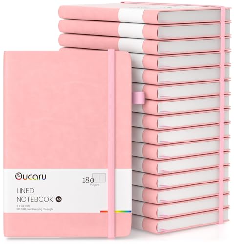 Oucaru Lined Journal Notebook, 16 Pack, 180 Pages, A5 Journals for Writing, 100 GSM Thick Paper, Small Notebooks Daily Journal for Women Men Work, Business, School, Travel Supplies - color: Pink