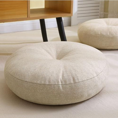 Large Round Meditation Floor Pillow, Thickened Comfortable, Washable Cotton Linen Cover, for Sitting Meditation, Yoga Living Room Tatami Floor Pillows & Cushions (White,Small)