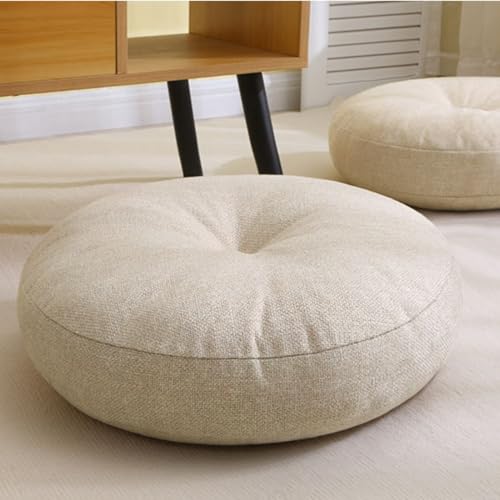 Large Round Meditation Floor Pillow, Thickened Comfortable, Washable Cotton Linen Cover, for Sitting Meditation, Yoga Living Room Tatami Floor Pillows & Cushions (White,Small)