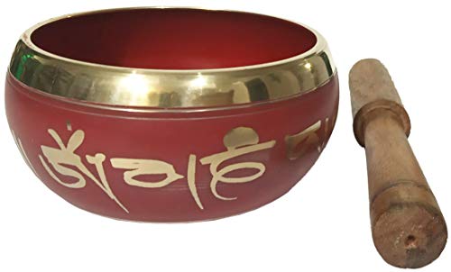 Purpledip Bell Metal Singing Bowl: Handmade Tibetan Buddhist Musical Instrument for Meditation, 4 inches (10779A) - style: Scripture design | 4 inches | Red | No pillow cushion