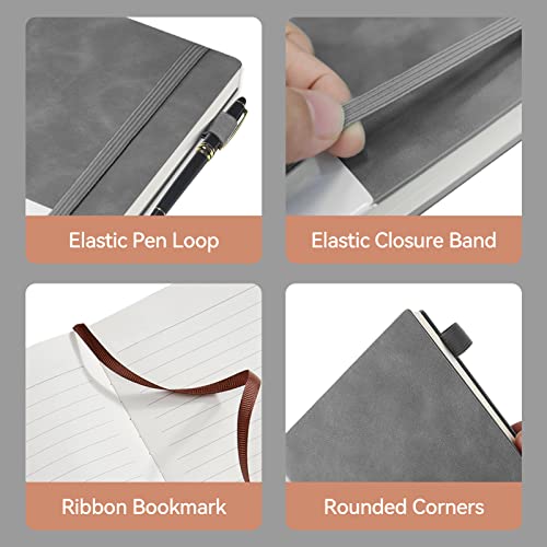 Lined Journal Notebook, 200 Pages, Leather Hardcover Notebooks, A5 College Ruled Thick Classic with Pen Loop Notebook Journals for Writing, for Women Men Office School, 5.75'' X 8.38'', Grey - color: Gray