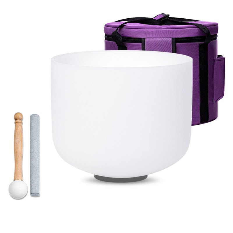 10 Inch 432hz White B Note Crown Chakra Quartz Crystal Singing Bowl, for Healing Mindfulness Meditation Yoga Sound Baths, with Rubber Mallet O-ring - color: White B Note, size: 10 inch