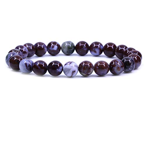 Keleny Gem Semi Precious Gemstones 8mm Natural Stone Round Beads Crystal Stretch Bracelets 7 Inch Unisex - color: 8mm Red Lighting Agate