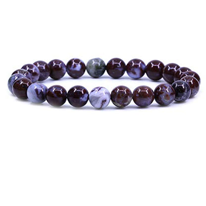 Keleny Gem Semi Precious Gemstones 8mm Natural Stone Round Beads Crystal Stretch Bracelets 7 Inch Unisex - color: 8mm Red Lighting Agate