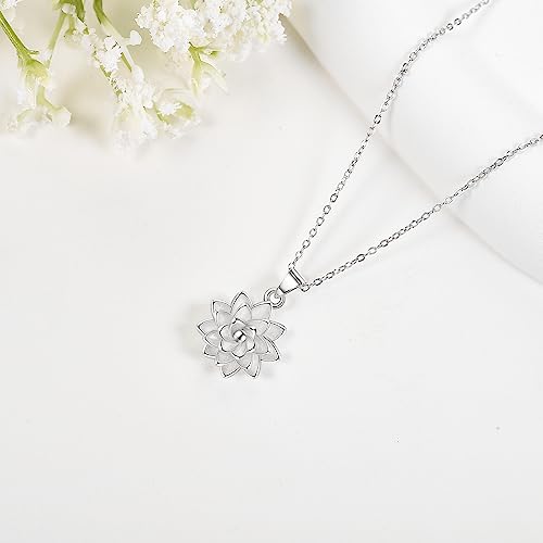 Hukkun Sterling Silver Lotus/Star Fidget Spinning Anxiety Relieving Necklace Jewelry Gift for Women - style: Spining Lotus