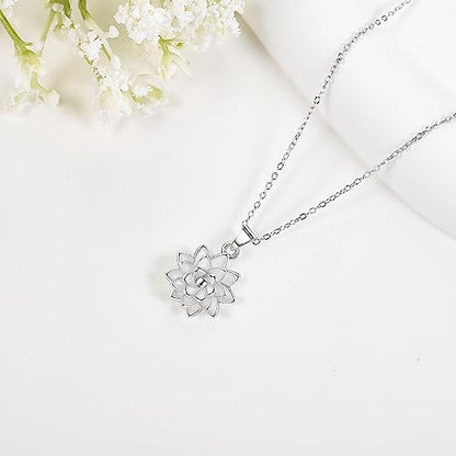 Hukkun Sterling Silver Lotus/Star Fidget Spinning Anxiety Relieving Necklace Jewelry Gift for Women - style: Spining Lotus