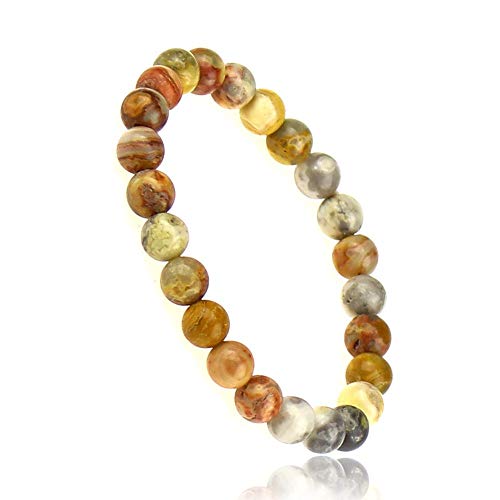 Natural Gemstones Bracelet 8mm Chakra Round Beads Energy Power Crystal Reiki Healing Elastic Stretch 7 Inch for Women Men Unisex - color: Crazy Agate