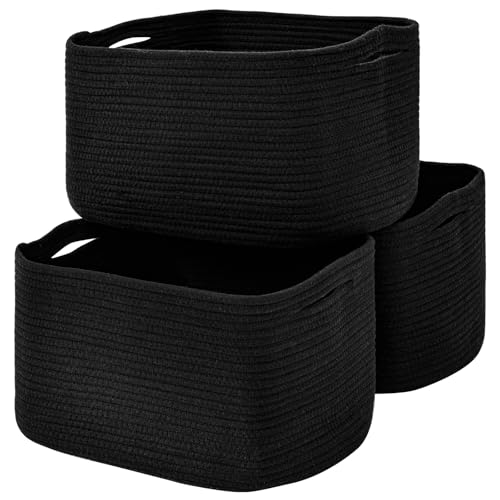 ICERZCZ Large Storage Baskets for Organizing Shelves, Woven Cotton Rope Bins for Baby Nursery Organization, Book Toy Towel Organizer, 17"x13"x9.5", 3 Packs, Black - color: Black, size: 17"(L)x13"(W)x9.5"(H)