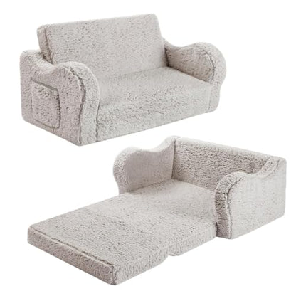 MOMCAYWEX Kids Sofa, 2-in-1 Flip-Out Foam Couch, Soft Play Lounge Chair for Toddlers and Children, Extra Wide, Grey - color: Grey, size: Large