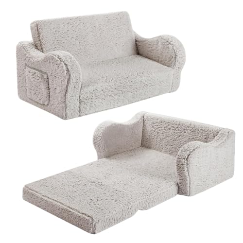 MOMCAYWEX Kids Sofa, 2-in-1 Flip-Out Foam Couch, Soft Play Lounge Chair for Toddlers and Children, Extra Wide, Grey - color: Grey, size: Large