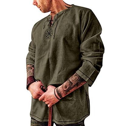 Men's Fashion Cotton Linen Shirt Long Sleeve Solid Color Ethnic Beach Yoga Top - color: Black Green, size: XX-Large