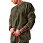 Men's Fashion Cotton Linen Shirt Long Sleeve Solid Color Ethnic Beach Yoga Top - color: Black Green, size: XX-Large