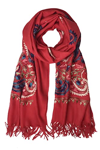 Urban CoCo Women's Embroidered Oversize Tassel Shawl Scarf Wraps for Women - color: #5-red