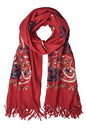 Urban CoCo Women's Embroidered Oversize Tassel Shawl Scarf Wraps for Women - color: #5-red