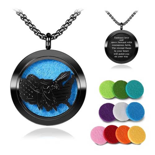 Aromatherapy Diffuser Necklace-Eagles Essential Oil Necklace,Aromatherapy Diffuser Pendant for Men and Women,Portable,Suitable for Yoga,Meditation,Travel,Stress Relief Gift(Black 30mm) - color: Eagles Black