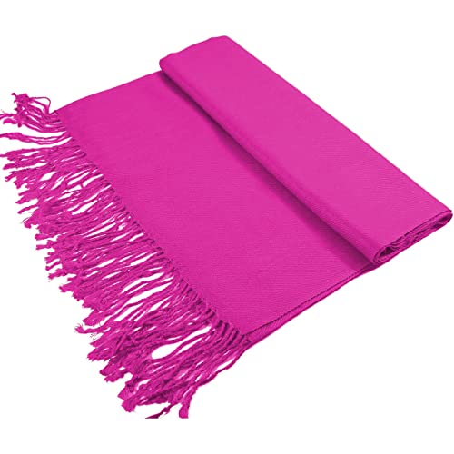 Glory Max Women Large Soft Silky Pashmina Shawl Wrap Scarf in Plain Solid Colors - color: Hot Pink