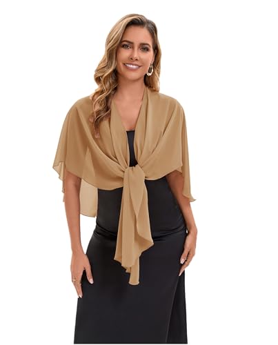 Baoqiya Chiffon Shawl Evening Scarf Shawls and Wraps for Women Wedding Party Bridal Scarves Cover Ups - color: Camel