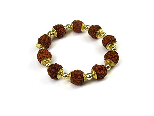 OMA Rudraksha Bracelet Spiritual Healing Stretch Bracelet to Regulate Blood Pressure and Body Fat BRAND - style: Gold Tone Bracelet