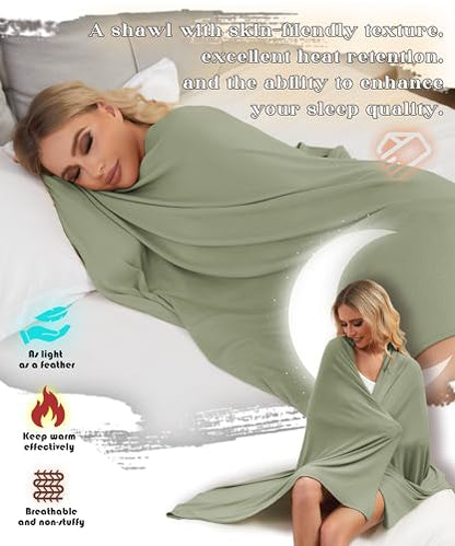 Tencel Cashmere Shawl Wraps for Women,Pashmina Stole Airplane Travel Wool Scarf Blanket Wrap Lightweight UPF 50+ - color: Mossgreen
