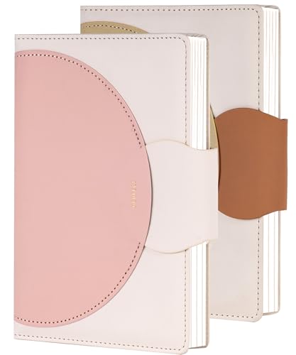 CAGIE Lined Journal for Women, 100GSM 192 Pages Leather JournalS for Writing with Buckle Closure,A5 Hardcover Diary Journaling Notebooks for Business Work School Note Taking 5.9" x8.5 (Brown & Pink) - color: Brown and Pink