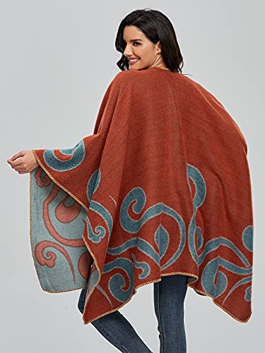Women's Shawls and Wraps Open Front Poncho Cape Winter Sweater - color: N22-retro Orange