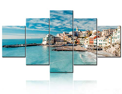 5 Panel Wall Art Painting Bogliasco is a Ancient Fishing Village in Italy, Genoa, Liguria Prints On Canvas The Picture City Pictures Oil for Home Modern Decoration Print Decor Ready to Hang60"W x 32"H - color: Artwork-10, size: 60"W x 32"H