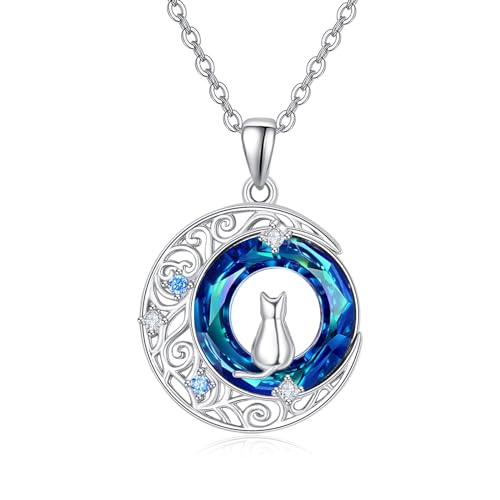 Palpitate Crystal Pendant Necklace 925 Sterling Silver Crystal Jewelry Christmas Gifts for Women - style: Cat-02