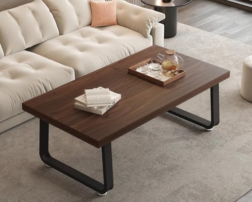 HSH Rustic Walnut Coffee Table, 39” Mid Century Modern Center Table, Rectangle Industrial Living Room Coffee Table, Simple Farmhouse Wood and Metal Tea Coffee Tables for Home Bedroom, Walnut, 39 in - color: Walnut, size: 39 Inch