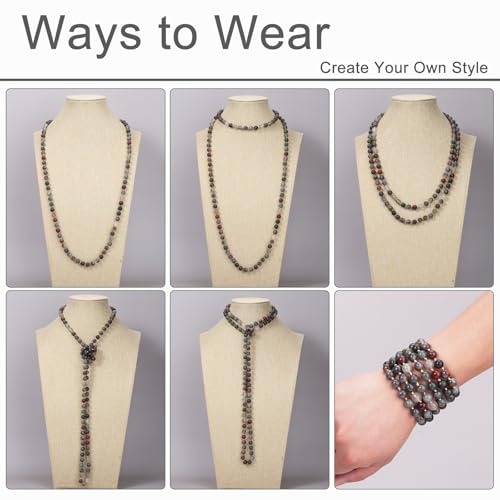 Beaded Necklace Hand Knotted for Woman - color: Bloodstone