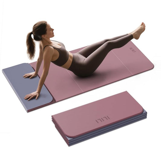 ILILI Foldable Yoga Mat, 10mm Thick, TPE Material, Extra Long 75"L x 26"W, Soft and Comfortable Folding Mat 0.4 Inches, Easy to Carry and Store, 190*66cm Portable Multi-Functional Use for Yoga, Home Exercise & Outdoor - color: Dark Pink+Dark Grey