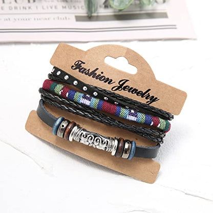 HZMAN Wrap Bracelets Men Women, Hemp Cords Wood Beads Ethnic Tribal Bracelets, Leather Wristbands - style: Ethnic Tribal