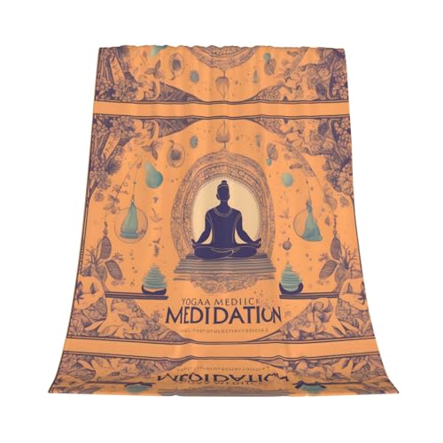 Yoga Meditation Printing Thick Flannel Blanket 80x60in Double-Sided Vertical Soft Sofa Rug