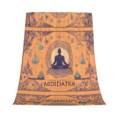 Yoga Meditation Printing Thick Flannel Blanket 80x60in Double-Sided Vertical Soft Sofa Rug