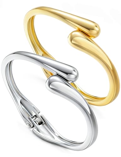 Chunky Gold Bangle Bracelets for Women, Dainty 14k Gold Plated Big Stackable Bangles Set, Trendy Statement Cuff Bracelet Stack Fashion Jewelry Gifts - style: 2 Silver & gold thin bangles