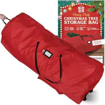 Holiday Cheer Christmas Tree Storage Bag with Wheels – Heavy Duty Christmas Tree Bag Fits Up to 7.5ft Tall Artificial Christmas Tree, Waterproof, Durable Handles & Zipper – Xmas Tree Storage Bag (Red)