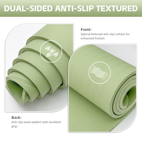 Large Yoga Mat Thick, 76"x32"x0.31"Wide POE Exercise Mat with Non-Slip Surface & Carry Strap, Anti-Tear Workout Mat for Yoga, Pilates, Fitness - color: Light Green