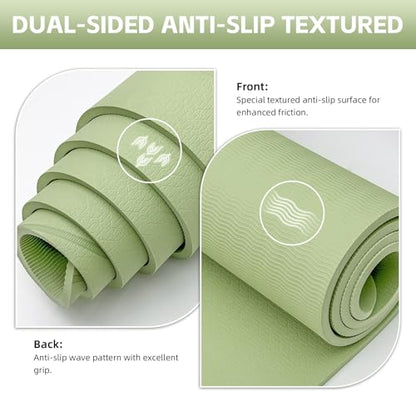 Large Yoga Mat Thick, 76"x32"x0.31"Wide POE Exercise Mat with Non-Slip Surface & Carry Strap, Anti-Tear Workout Mat for Yoga, Pilates, Fitness - color: Light Green