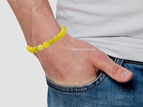 Amazing Gemstone Crystal Bracelet for Women Men's Gifts - Protection Healing Crystal Bracelet - 8mm Gemstone Beaded Stretchable Bracelet Pulseras Para Hombres Mujer Stocking Stuffers Mothers Day Gift (Lemon Jade) - color: Lemon Jade