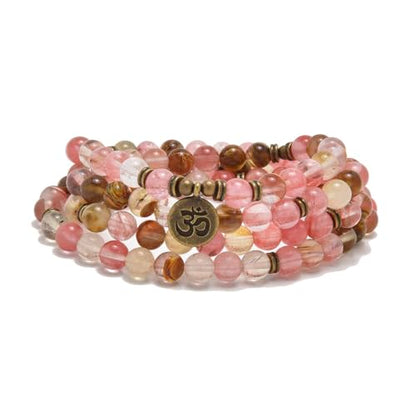 108 Natural Stone Mala Beads Yoga Jewelry Meditation Bracelet Necklace with om Charm - style: Watermelon Tourmaline