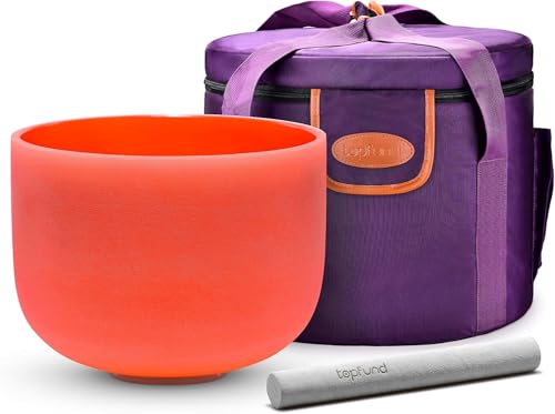 TOPFUND Orange D Note Crystal Singing Bowl Sacral Chakra 8 inch with Heavy Duty Carrying Case and Suede Mallet - color: Orange D Note, size: 8 inch