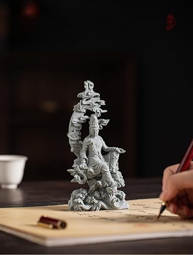 Water Moon Guanyin Zen Sculpture – Stone-Style Avalokiteshvara Statue Meditation Decor Tea Pet Buddhist Home Desktop Ornament