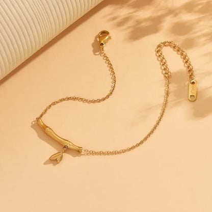 18K Gold Plated Hand Chain Bracelets for Women, Dainty Cubic Zirconia, Heart, Beads, Bamboo Link Charm Bracelet, Trendy Adjustable Finger Ring Bracelet, Hand Chain Jewelry, Christmas Gifts - style: Bamboo
