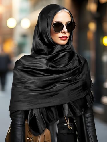 Geyoga Women's Scarf Shawls and Wraps for Evening Dress Fashion Scarf for Wedding Bridesmaid Ramadan Gifts - color: Black