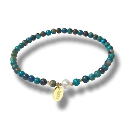 Morchic 4mm Natural Gemstone Beads Stretch Bracelet for Women, With Freshwater Pearls, Energy Gem Birthday Gift for Her 7.2” - color: Peru Turquoise