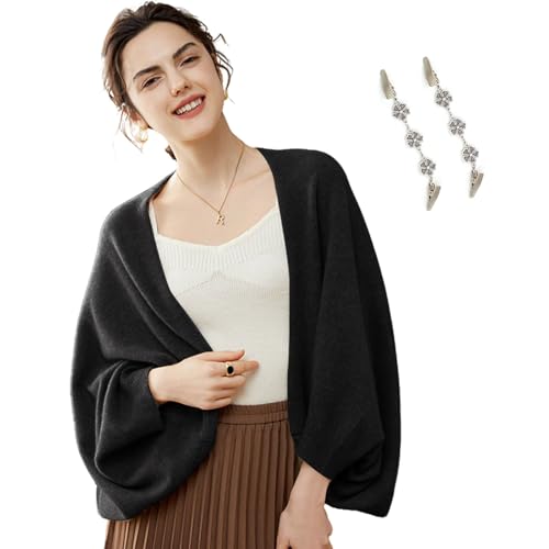 Fuxiqar Wrap Sweater for Women Warm Shawl Blanket Scarf with Sleeves Poncho Pashmina Shall with Two Shawl Clips - color: Black
