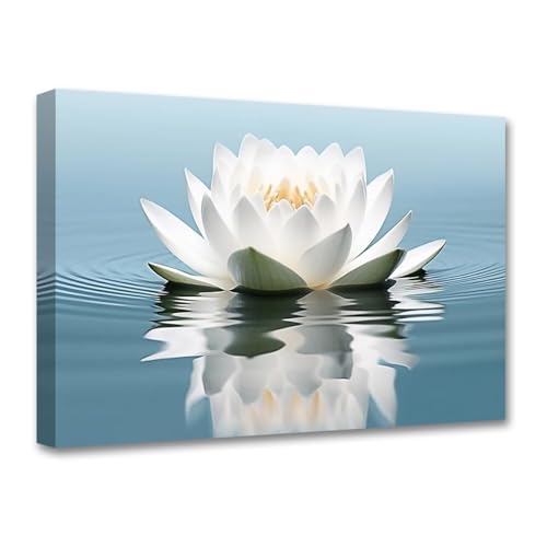 LZIMU Zen Canvas Wall Art White Lotus Flower Bloom in Water Picture Prints Teal Blue Artwork Bathroom Decor Framed for Yoga Spa Meditation Room (Zen-3, 24"x36") - color: Zen-3, size: 24"L x 36"W