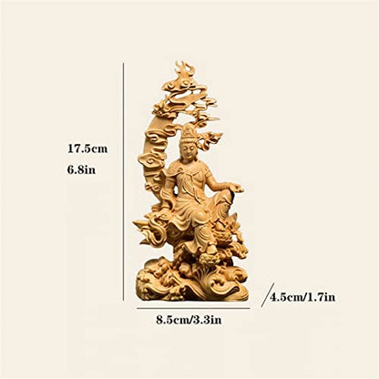 LQX Sculpture Tabletop Sculpture Sculpture Buddha Statue Boxwood 17cm Guanyin Sculpture Wood Goddess of Mercy Buddha Statue Moon Guan Yin Decor Sculpture Buddha Statue Ornaments Decorative Statue