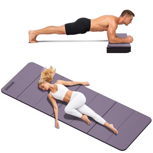 Folding Yoga Mat Extra Thick 0.4 Inch, Foldable Yoga Mat 75 x 26 Inches, TPE Exercise Mat, 7-Panel Non Slip Cushioned Fitness Mat for Yoga, Pilates, Stretching, Home Workout - color: Purple
